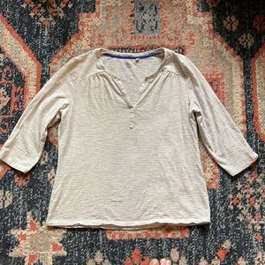 Boden Tunic Shirt Women's L Striped 3/4 Sleeve Cotton v-neck